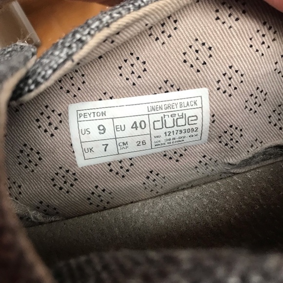 Hey Dude Peyton shoes sneakers linen grey black gray Eu 40 US womens size 9 - Picture 12 of 13